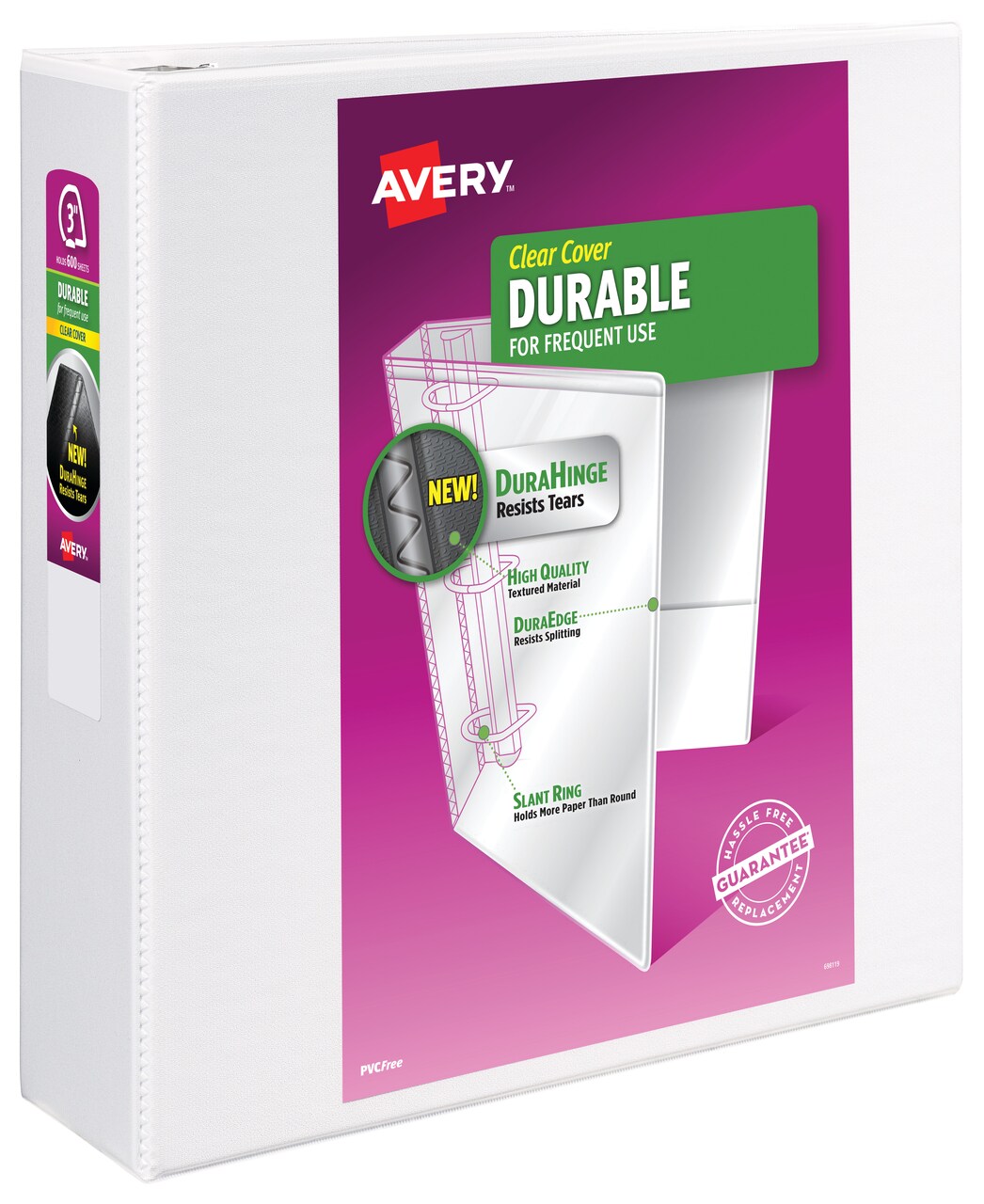 Avery Durable View 3 Ring Binder, 3" Slant Rings, 1 White Binder (17042)